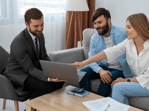 Lawyer discussing estate planning documents with a family in the office